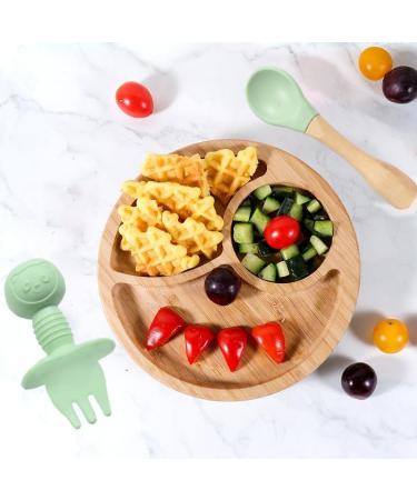 77 Star Bamboo Baby Weaning Set | Suction Bowl, Plate, Spoon & Fork | Non-Slip Baby Feeding Set with Strong Detachable Suction Base | Mist Color - Buy Online on SooperMarket.com