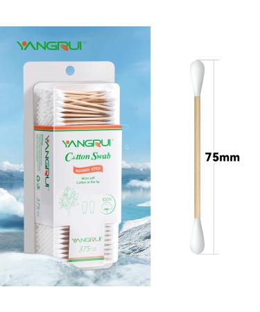 YANGRUI Cotton Swab 375 Count Wooden Stick BPA Free Eco-friendly Double Round Ear Swabs - Pack of 1 - Buy Online on SooperMarket.com