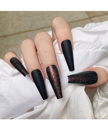 Handcess Halloween Coffin Fingernails - Matte Extra Long Black Acrylic Ballerina Press-On Nails for Women & Girls - 24 Pieces - Buy Online on SooperMarket.com