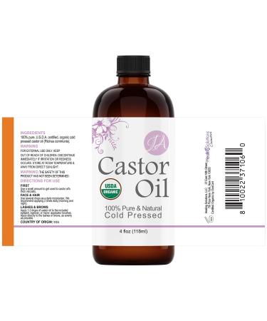 Organic Castor Oil 4oz - Pure & Natural Cold Pressed for Lashes, Eyebrows, Hair & More - Buy Online on SooperMarket.com