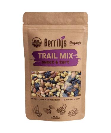 Berrilys Trail Mix Organic Sweet and Tart Sultanas Dried Mulberries Dried Tart Cherries Roasted Apricot Kernels Vegan Keto Non-GMO Kosher No Added Sugar No Added Salt 454 GR