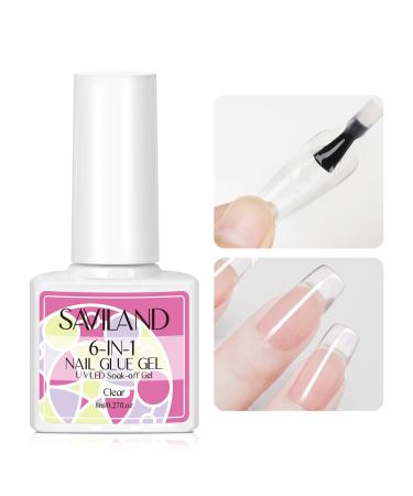 Saviland 6-IN-1Nail Glue Gel   Gel X Nail Glue for Acrylic Nails Press on Fakes Nails Tips Curing Needed U V LED Glue Gel for False Nails Tips and Press on Nails  Nail Repair Treatment Women Gift A-6 IN 1 Nail Glue Gel