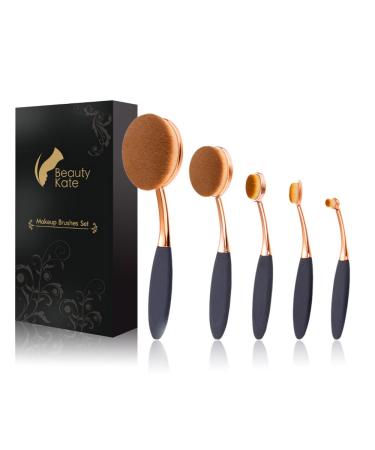 Beauty Kate Oval Makeup Brushes Set 5 Pcs Professional Oval Toothbrush Foundation Contour Concealer Eyeliner Blending Cosmetic Brushes Tool Set (Rose Gold Black) Style 5