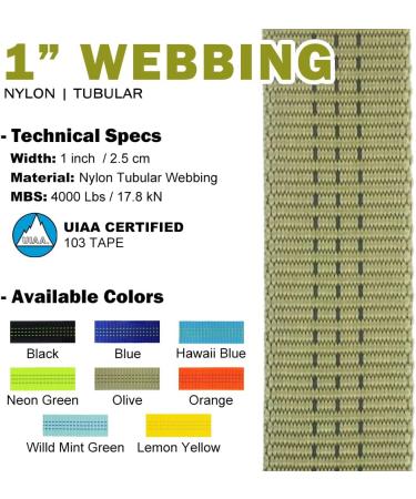 GM CLIMBING 1 Nylon Tubular Webbing Tape - UIAA Certified, 4000lb Heavy Duty for Climbing & Rescue - Olive, 10 Yards - Buy Online on SooperMarket.com