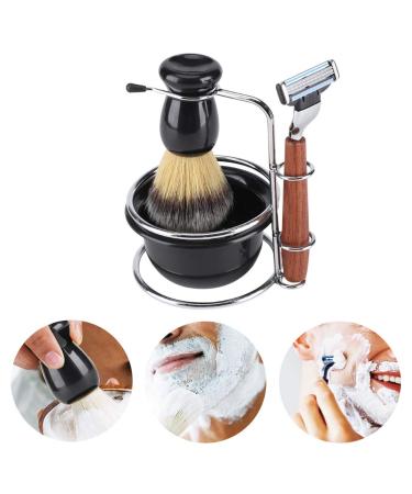 Sugoyi Razor Set 4-piece shaving set manual razor + container made of stainless steel + brush + bowl set for your husband father brother or friend