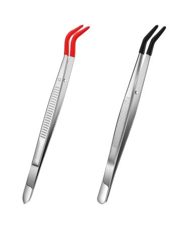 Bcowtte 2 Pieces Tweezers Curved Curved Rubber Tip Tweezers Stainless Steel Tweezers for Laboratory Jewelry Making