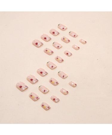 24pcs Short Oval Floral Stick on Nails Nude Pink Press on Nails - 0237Y34 - Buy Online on SooperMarket.com
