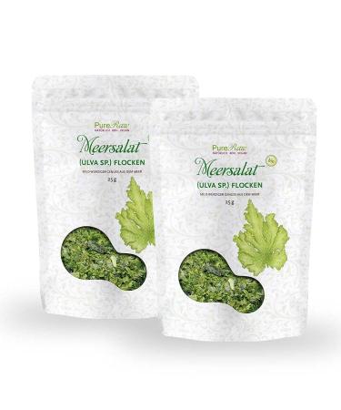 Sea salad Ulva organic algae flakes dried Atlantic (raw vegan) sea lettge mild green algae as Umami-wort salt space-organic raw Atlantic dried sea lettuce flakes |Pureeraw 50g ( 2x 25g) Sea salad 2 Pack standard