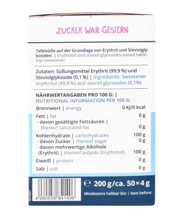 Buy NoSugarSugar Erythritol & Stevia Sticks - Calorie-Free Sugar Substitute (3 x 200g) for International Shipping - Buy Online on SooperMarket.com