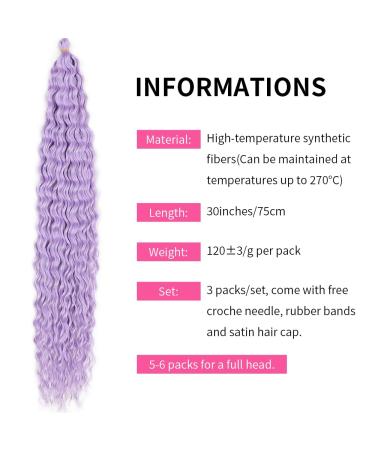 DSoar 30 Purple Deep Twist Crochet Hair - 3 Packs Ocean Wave Curly Bohemian Braids | Synthetic Hair Extensions for Women & Girls - Buy Online on SooperMarket.com