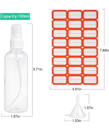 HTHL 4 PCS Set 100ML Spray Bottles Plastic Transparent Mist Spray Bottles with 2 Funnels and 1 Sheet Label Empty Travel Atomiser Refillable Liquid Containers for Perfume Cosmetic and Liquids Clear - Buy Online on SooperMarket.com