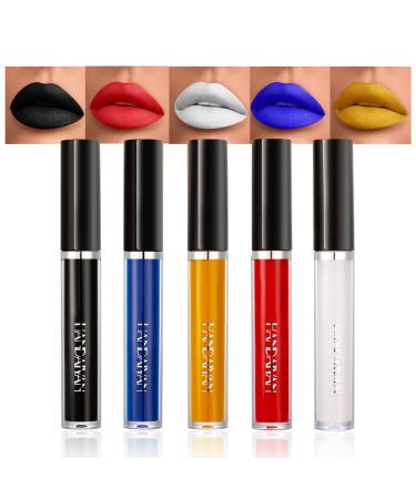 GL-Turelifes 4 Pcs Matte Lip Gloss Kit White Black Red Purple Lipstick Set Waterproof Non-stick cup non-fading Liquid Lipstick for Cosplay Halloween Makeup (Set 02)