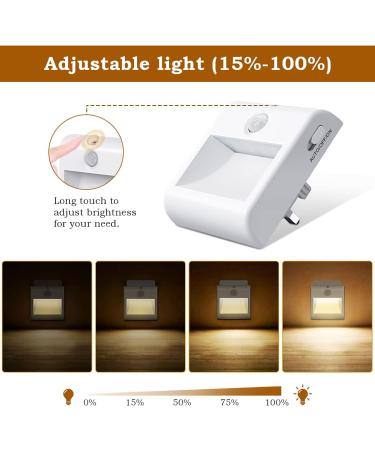 Suright Night Light Socket with Motion Detector - 2 Dimmable Brightness Modes for Kids' Room Bedroom Stairs & Kitchen - Warm White 2800-3500K - Buy Online on SooperMarket.com