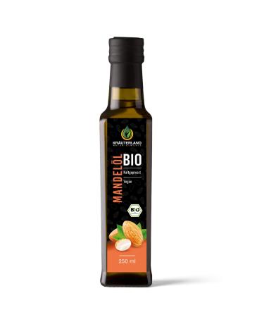 Herballand organic almond oil - 250ml of almond bio -cooking oil cold -pressed natural clean vegan - for cooking baking for salads & desserts - also for skin and hair care 250 ml (1 Pack)