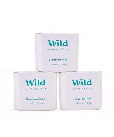 Wild - Natural Refillable Deodorant - Fresh Cotton & Sea Salt Refill Trio Pack - Vegan & Eco-Friendly - Aluminium Free - Long Lasting Protection - 100% Natural Ingredients - 3 Pack of 40g Refills Fresh Cotton & Sea Salt 40 g (Pack of 3)