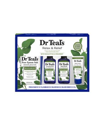 Dr Teal's Relax & Relief Eucalyptus & Spearmint Epsom Salt 11oz & Foaming Bath Oil Body Wash 3oz & Body Lotion 1oz Set
