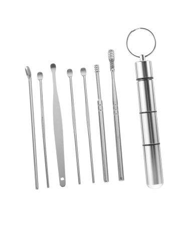 Ear Cleaning Tool Ear Cleaning Kit 1 Set Ear Picking Spoon Set of 7 Set Stainless Steel Silver to Rotate Rotary Tool Cleaning Kits