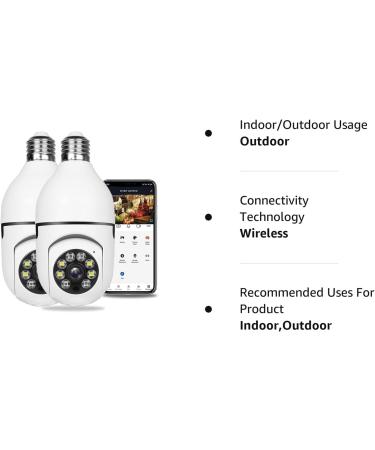 2PCS WiFi Light Bulb Security Camera - 1080P Indoor/Outdoor, 360 View, Smart Motion Detection, Two-Way Audio - Buy Online on SooperMarket.com