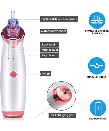 Rechargeable Blackhead Vacuum Remover with 5 Probes - Electric Facial Acne Suction Cleanser - Buy Online on SooperMarket.com