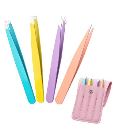 4Pcs Tweezers for Facial Hair Women Stainless Steel Eyebrow Tweezers Set for Ingrown for Men & Women (Multi-Colored)