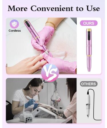Subay Cordless Rechargeable Nail Drill with 12 Bits - Professional Electric File for Nails, Manicure Pedicure Kit - Gifts for Women and Moms - Pink - Buy Online on SooperMarket.com