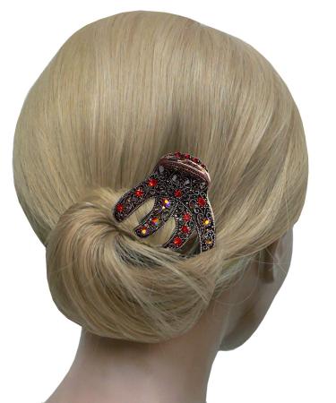 JCGY Antique Bronze Metal Hair Claw with Sparkly Red Crystals - YY86410Red, Red/Bronze Trim - Buy Online on SooperMarket.com