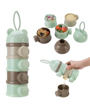 Heyu-Lotus Baby Milk Powder Dispenser Portable 4 Layers Formula Milk Storage Container 270ml per Layer Twist-Lock compartments Milk Powder Dispenser Container with Silicone Handle Green