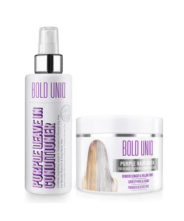 BOLD UNIQ Purple Hair Mask For Blonde, Platinum, Bleached, Silver, Gray, Ash & Brassy Hair & Purple Leave-in Conditioner - Remove Yellow Tones, Reduce Brassiness and Condition Dry, Damaged Hair