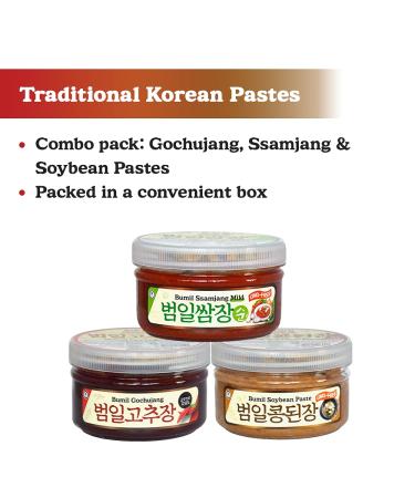 Bumil Korean Sauce Set - Gochujang, Ssamjang, Soybean Paste 8.81 Oz x3 | Fermented Korean Spicy Chili Paste for Meat, Bulgogi, Bibimbap, Stew, Soup, Dipping Sauce & More - Buy Online on SooperMarket.com