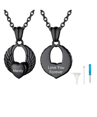 U7 women cremation urn necklace for ash cycle of life/Celtic knot/dog feet/wings/crucifix/cylinder urn chain stainless steel pendant chain fire burial jewelry for men 04-black adaptable