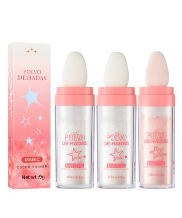 3PCS Polvo De Hadas Shimmer Face and Body Highlighter Powder Stick Makeup Natural Three-dimensional Face Powder Blusher High Gloss Fairy Glitter Sparkle Patting Powder Brighten Face Eyes Lips Hair Body Glow(2pc01+1pc02...
