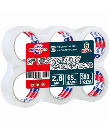 PROMAXCO Heavy Duty Packing Tape 6 Rolls Total 390Y Clear 2.8 mil 1.88 inch x 65 Yards Ultra Strong Refill for Packaging and Shipping 6-Pack