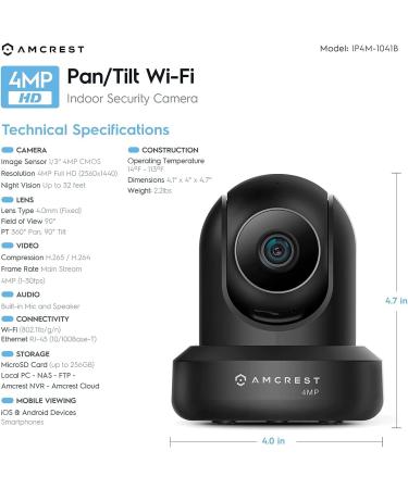 Amcrest 4MP ProHD Indoor WiFi Camera with Pan/Tilt Two-Way Audio Night Vision Remote Viewing - IP4M-1041B Black - Buy Online on SooperMarket.com
