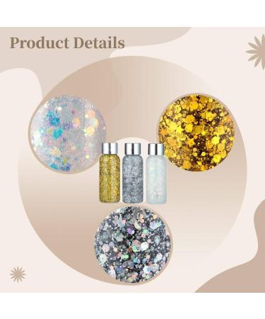 Holographic Body Glitter Gel - 3-Pack Chunky Sequin Liquid for Nails & Makeup | Silver Sparkle for Parties & Weddings - 1.1 x 3.15in - Buy Online on SooperMarket.com