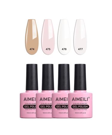 AIMEILI Gel Nail Polish Set Nude Pink Gel Polish Set Soak Off UV LED Glossy Nail Salon Set Gel Varnish Nail Art Manicure Pedicure - Long Lasting & Easy to Apply 4pcs X 10ml - Kit25 KIT4-25 10 ml (Pack of 4)