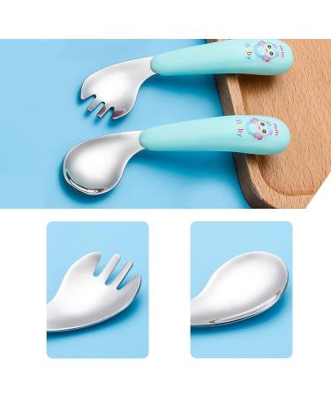 Silent Children Cutlery Set | Curved Handle Stainless Steel Baby Fork & Spoon | Heat-Resistant Self-Learning Feeding Utensils (Green) - Buy Online on SooperMarket.com