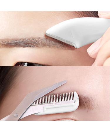 Stainless Steel Eyebrow Scissors with Comb - Trimmer Tool for Women & Girls | Beginner Friendly Eyebrow Razor in White - Buy Online on SooperMarket.com