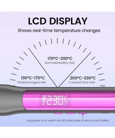 Professional Hair Straightener - 1.18" Ionic Titanium Flat Iron & Curler Fast Heat Up LED Display Gray - Buy Online on SooperMarket.com
