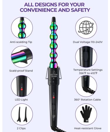 5 in 1 Curling Iron Wand Set Ohuhu Upgrade Curling Waver With 5Pcs 0.35 to 1.25 Inch Interchangeable Ceramic Barrels and Heat Protective Glove for Women Gifts Rainbow Color Idea for Gift - Buy Online on SooperMarket.com