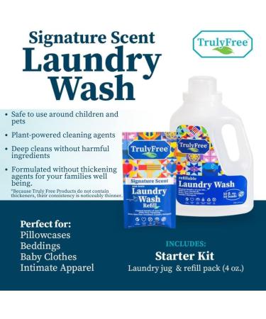 Truly Free Laundry Detergent for Sensitive Skin | Plant-Based Gentle & Safe for Baby Clothes | Eco-Friendly 50 Loads | Includes Refillable Bottle & Signature Scent 50 Fl Oz - Buy Online on SooperMarket.com