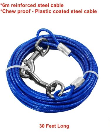 Dog Tie Out Cable and Stake 30ft Outside Dog Leash & Chain for Camping and Yard 16'' Heavy Duty Anti Rust Spiral Stake for Medium-Large Dogs Up to 125 lbs (30FT Blue) - Buy Online on SooperMarket.com