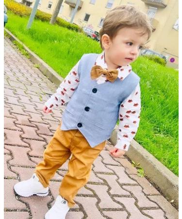 Volunboy Baby Boys Gentleman Suit 4 PCS Set 12-18 Months - Wedding Outfit with Waistcoat, Shirt, Vest & Bow Tie - Fox Design - Buy Online on SooperMarket.com