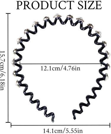 Faux Pearl and Rhinestone Headband Wavy Plastic Hairband Stretchy Beaded Hair Hoops for Women Girls Hair Styling Accessories - Buy Online on SooperMarket.com