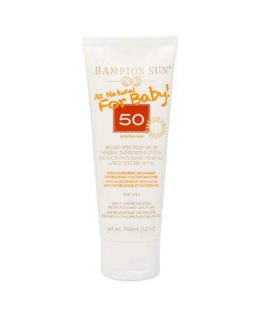 Hampton Sun All Natural SPF 50 Mineral Lotion for Baby  3.2 oz. - Ultra-Gentle Broad Spectrum Physical Sunscreen  Nourishing + Moisturizing Antioxidant-Rich Formula with Carrot  Green Tea + Aloe Vera