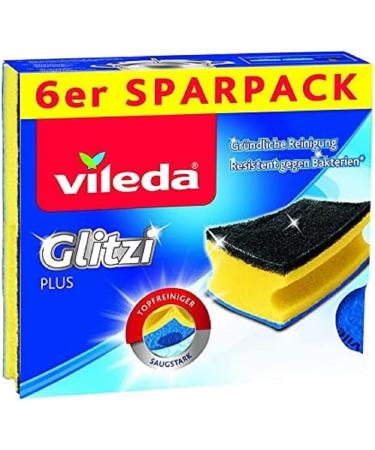 Vileda Glitzi Plus scouring pad with antibac effect against bacteria highly absorbent (6 pieces)