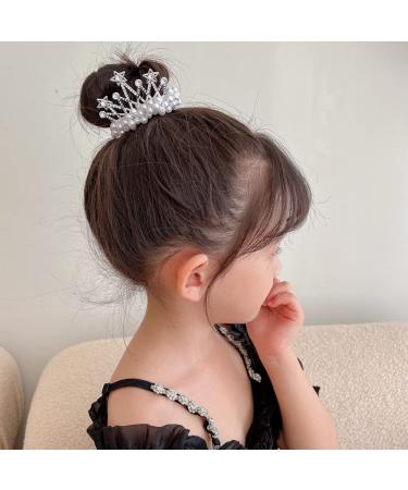 White Pearl Crown Hair Ties Set - 7 Pcs Elastic Hair Scrunchies with Beaded Ponytail Holder for Women and Girls - Buy Online on SooperMarket.com