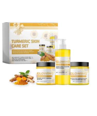 Turmeric Glow Combo Skincare Set Turmeric Glow Face Wash Combo Set Include Glow Turmeric Face Scrub Turmeric Facial Cleanser Turmeric Face Cream Moisturizer Skincare Sets for Women Men 3PCS