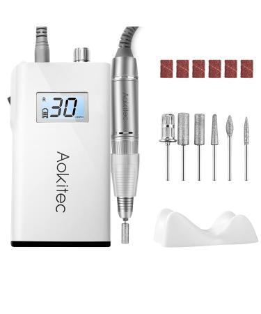 Aokitec Electric Nail Drill Portable Efile Nail File Kit for Acrylic Gel Nails  30000rpm Manicure Pedicure Polishing Shape Tools for Home Salon Use  Low Heat &Low Noise Silver