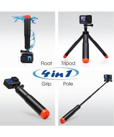 SOONSUN 4-in-1 Floating Selfie Stick for GoPro, DJI OSMO, AKASO, Insta360 - Red | Floating Handle, Extendable Monopod, Hand Grip, Tripod Stand - Buy Online on SooperMarket.com