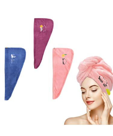 YQBFTC Turban hair dryer with a button hair turban microfiber super absorbent quick -drying children turban towel for women girls All hair types (pink+purple+blue) H: SET 6